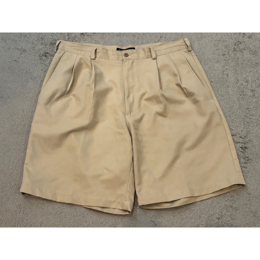 Perry Ellis America Mens 36 Pleated Chino Shorts Khaki Tan Casual Golf Twill